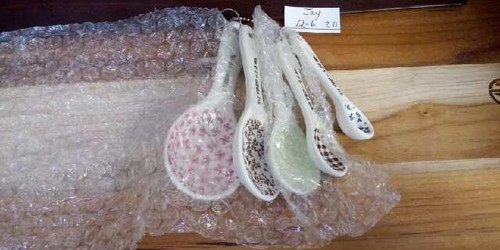 Rae Dunn By Magenta Ceramic Measuring Spoons Set Of 5 Printed Microwave Safe NEW - Picture 2 of 7