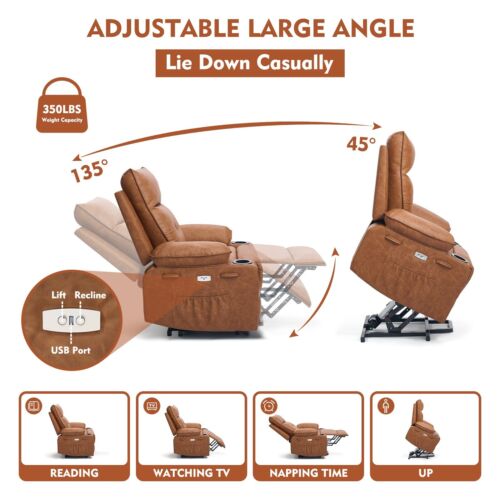 Power Lift Chair for Elderly ,Recliner Chair with Heating and Massage, Leather - Picture 5 of 37