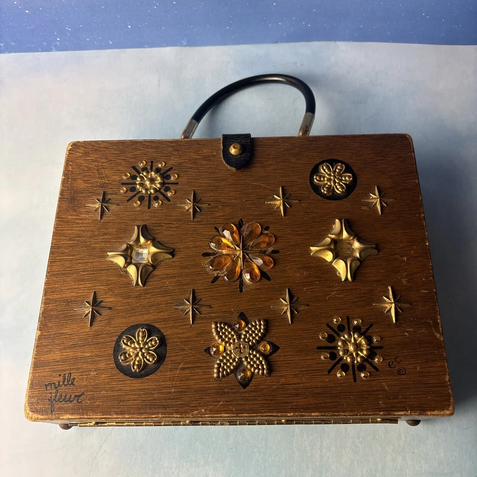 Vintage Enid Collins of Texas~The Original Box Bag~Purse~Les Fleurs~1962~Wooden - Image 2 of 4
