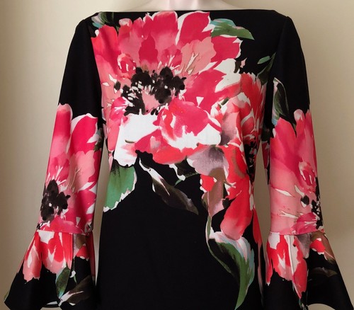 Tahari by ASL Bell-Sleeve Floral Scuba Crepe Shift Dress 8120M035 NWT Size 4, 8 - Picture 2 of 8