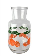 Anchor Hocking Oranges Green Leaves Glass Juice Carafe Breakfast Pitcher 8.75"