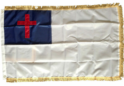 3x5 Ft Christian Flag Embroidered Outdoor Flag 210D Nylon Premium - Gold Fringe
