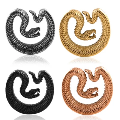 Schlange Saddle Flesh Tunnel Ohr Piercing Gold Schwarz Silber double flared - Bild 1 von 4