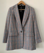 Equipment Ladies Depuis Grey Check Blazer Wool Blend Single Button Size 2