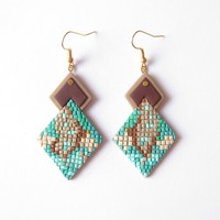 Geometric Turquoise And Brown Earrings Lizard Chameleon Pattern Animal Jewelry Geometric Turquoise And Brown Earrings Lizard Chameleon Pattern Animal Jewelry