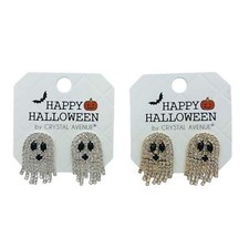 Rhinestone Ghost Halloween Earrings in Silver or Gold 0.6x1in