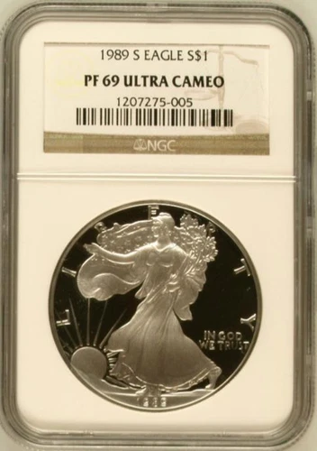 1989-S American Silver Eagle| NGC PR 69 UCAM | .999 ASE 1oz | Proof, San Fran