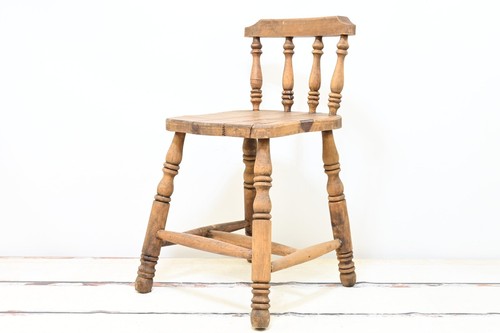 Antique/Vintage 28"H Childs Chair Rustic Turned Wooden Kids Dining Chair - Picture 3 of 13