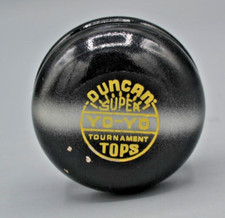 DUNCAN SUPER YO-YO TOURNAMENT TOPS 50's 60's WOOD WOODEN Black Silver VINTAGE