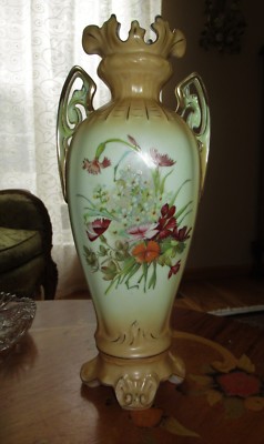 Antique Porcelain Bisque Bohemia Hand Painted Flowers 