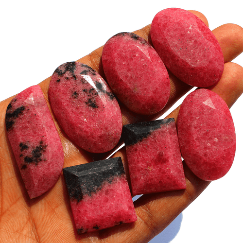 424 Cts ~ 7 Pcs Natural Rhodonite Top Grade 27mm-44mm Faceted Cut Gemstones Lot - Picture 3 of 10