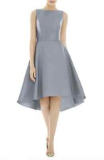 Alfred Sung Platinum Silver Sateen Twill High Low Cocktail Dress Sz 2 $208 D697