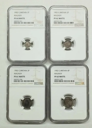 1902 Great Britain Maundy Proof Set 1p, 2p, 3p, 4p NGC PF 61-64 MATTE #8600