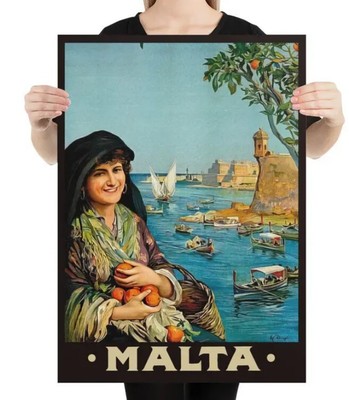 Malta, Valletta 1910s   retro travel poster, vintage travel print