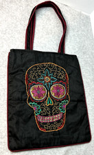 Day of the Dead Sugar Skull Fabric Tote Beaded Embroidered Boho Halloween New