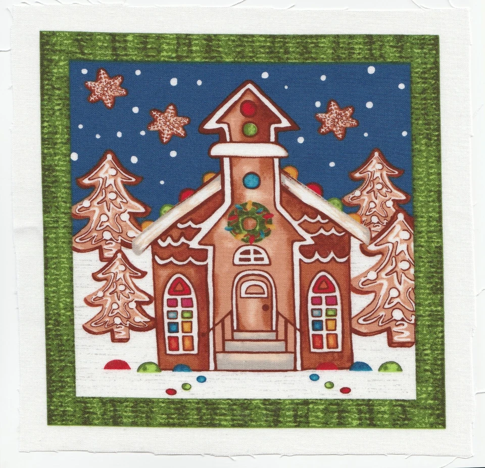 BLANK QUILTING CORPORATION Fabric Picture Panel Christmas Gingerbread House Church 18 x 18 cm 100% Cotton