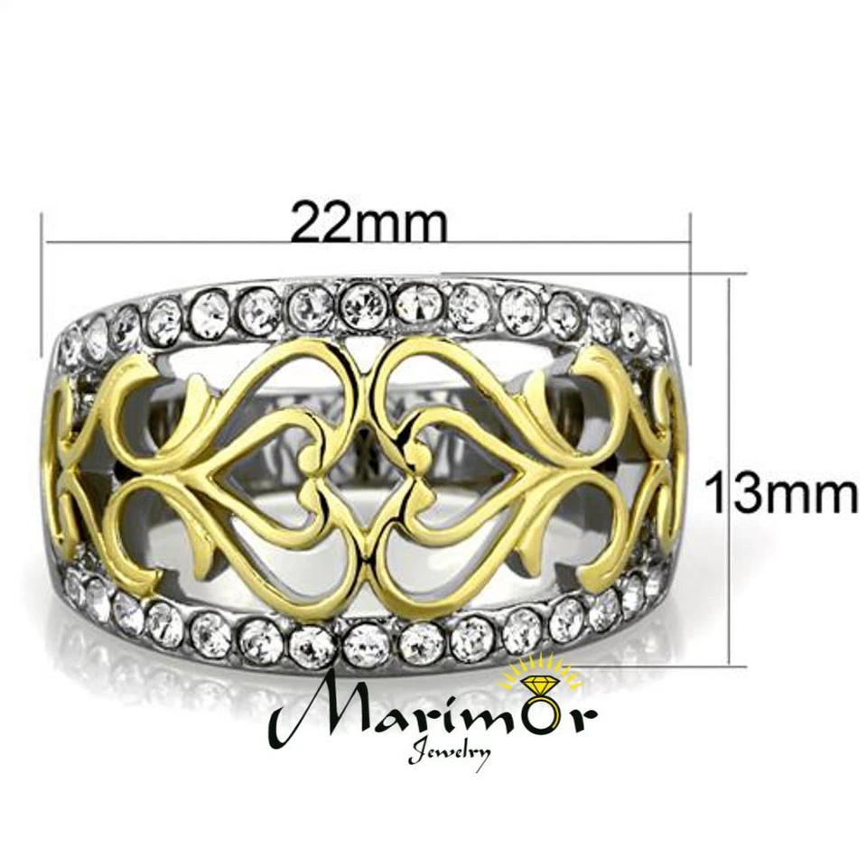 Womens Stainless Steel Two Toned 14k Gold Plated Celtic Crystal Anniversary Ring - Image 2 of 4
