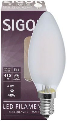 Sigor LED Filament Candle Lamp Matt E14 4.5W Dimmable Warm White 2700K 430lm