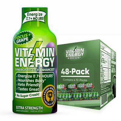 (48 Pack) Vitamin Energy  Focus+ Grape Energy Shots, Clinically Proven