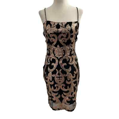Windsor Black Gold Bodycon Open Back Party Dress Size Medium NWT