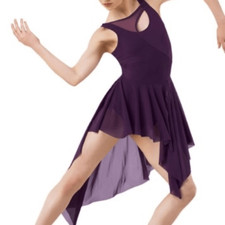 Weissman Balera dance costume purple Asymmetrical Mesh Tank Dress D9723 Adult SA
