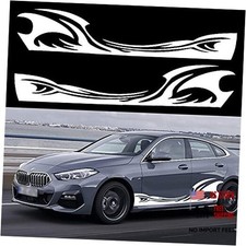2Pcs 82'' Wave Flame Graphics Car Body Side Stickers Flame Racing Sports White