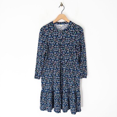 Boden Floral Stufen Jersey Shirt Kleid Gr. 14 Regular Schwarz Multi Baumwollmischung