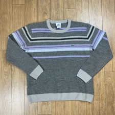 Vtg Lacoste Sweater Men 7 Fits M Gray Striped Wool Crew Pullover France Made