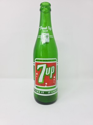 Vintage   7Up   Green Glass Bottle   12oz   1960's  You Like It, It Likes You