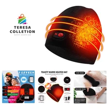 Men Women Rechargeable Electric Warm Heated Hat Winter Battery Heat Skull Beanie