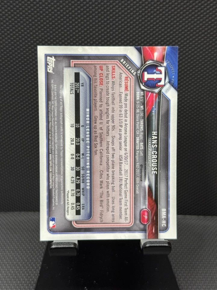 2018 Bowman Chrome Hans Crouse Mojo Auto #BMA-HC Rangers Prospect - Image 2 of 2
