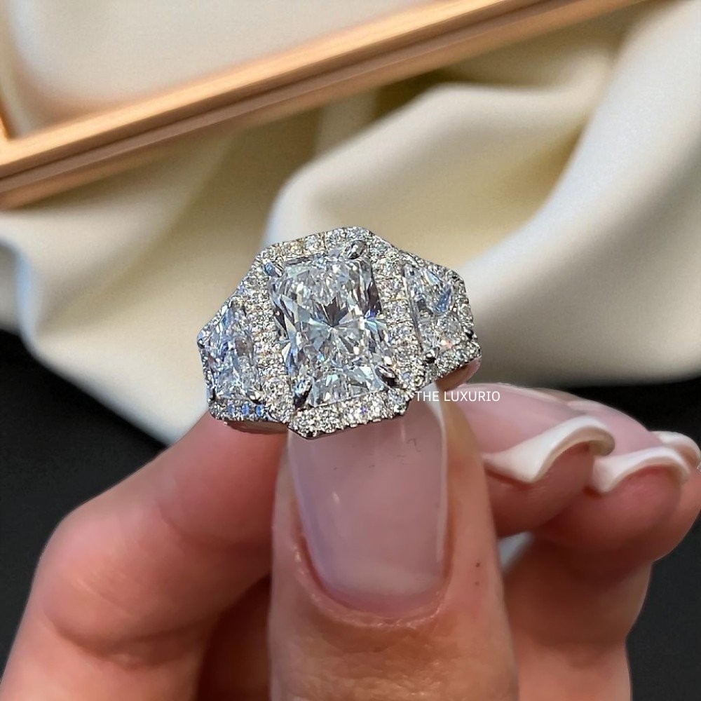 Diamond Ring Wedding Gold Lab Grown 14k White Radiant Cut IGI 4.23