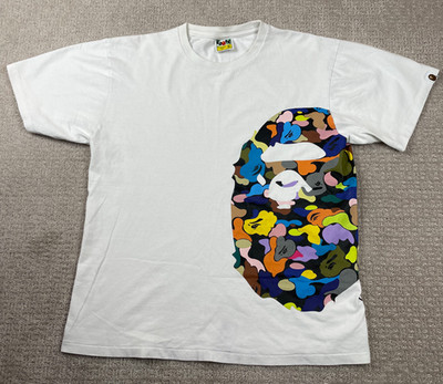 A Bathing Ape BAPE T Shirt XL Side Big Ape Head Multicolor White Single Stitch