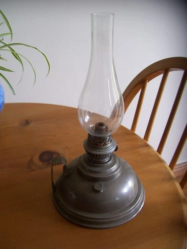 LARGE ANTIQUE VERITAS HAND HELD NICKELLED  OIL LAMP-GC.