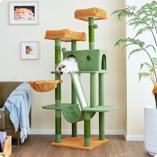 61" Cat Tree for Large Cats Indoor, Cat Tower with Condo Hammock Perches Ramp