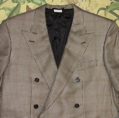 BRIONI Black White Houndstooth Wool Double Breasted Roman Style Blazer 41R