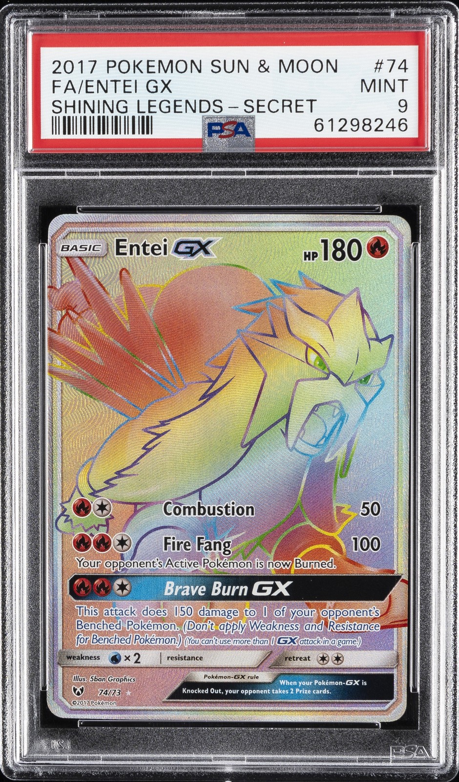 2017 POKEMON SUN & MOON SHINING LEGENDS SECRET #74 FULL ART/ENTEI GX PSA 9