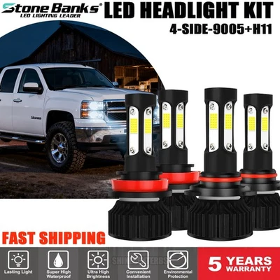 STONEBANKS LED Headlights Lights Bulbs Combo For Chevy Silverado 1500 2500HD 2007-2014