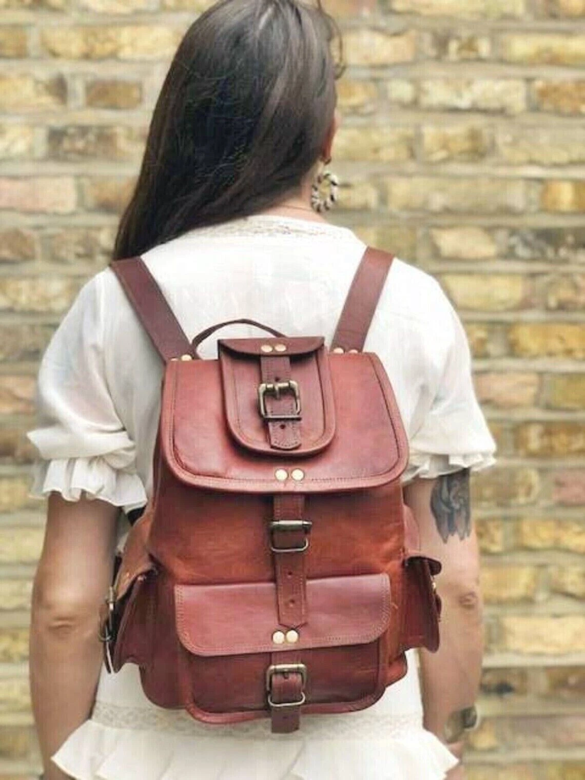 Genuine Leather Backpack Satchel Vintage Bag Laptop Brown New Men's Rucksack