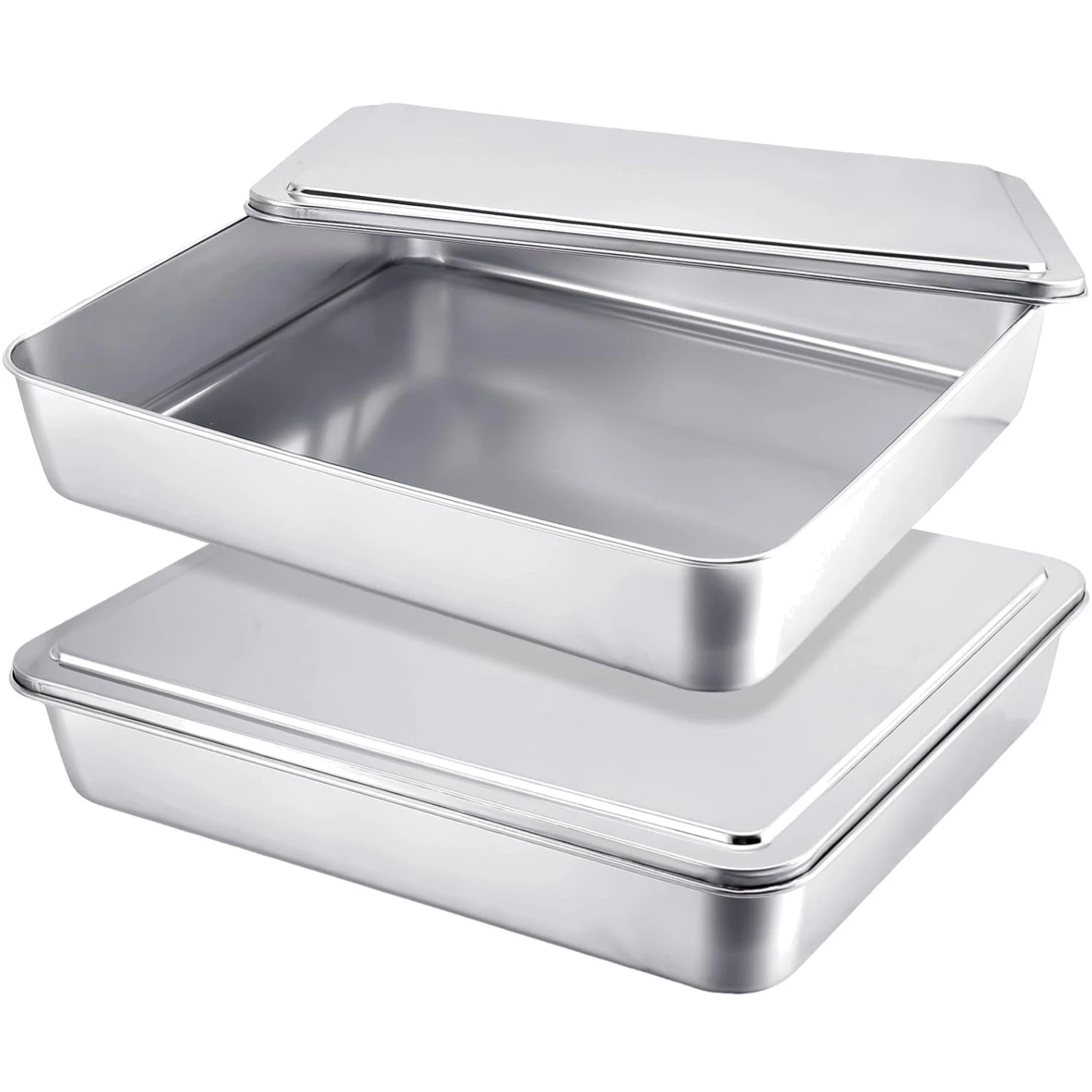 2 Sets Stainless Steel Cake Pan with Lid 11 x 13 Inch Rectangle Bread Loaf Pa...
