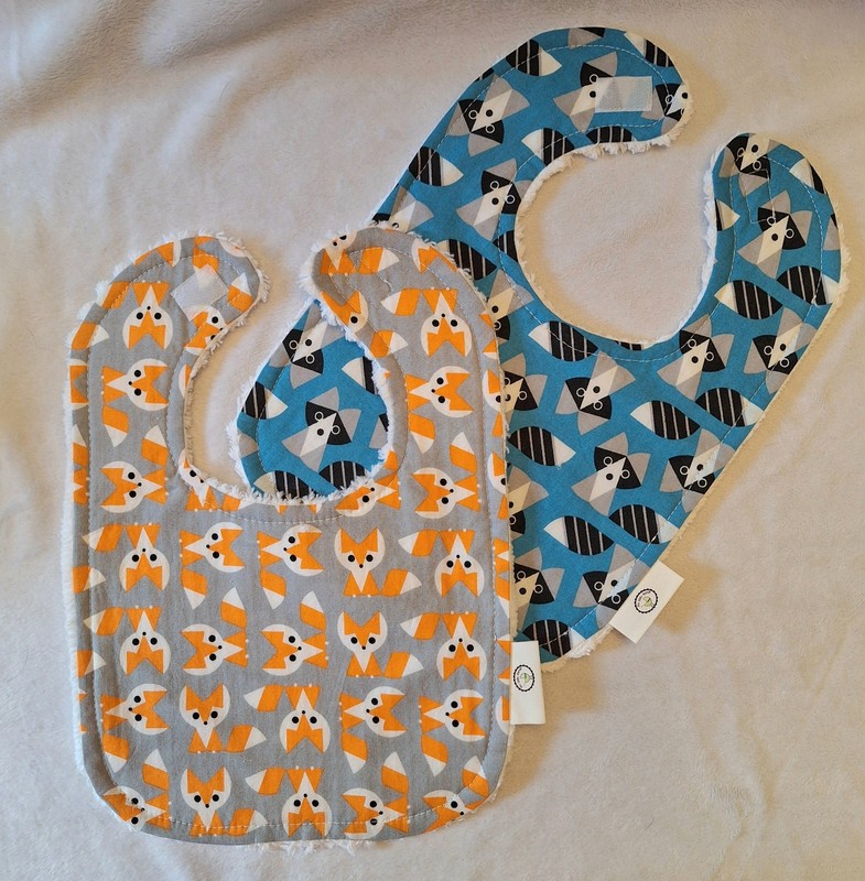Set/2 Boutique Baby Toddler Chenille Bibs - Foxes And Raccoons 