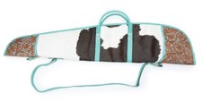 Hair On Hide Range Shooting Case-Hand tooled leather, 47 -Rifle/Shotgun-teal