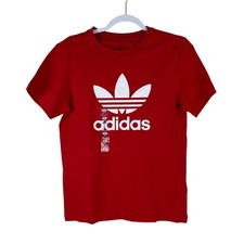 Kids Adidas Trefoil Tee T Shirt Red Cotton Blend Size L 13-14 years Short Sleeve