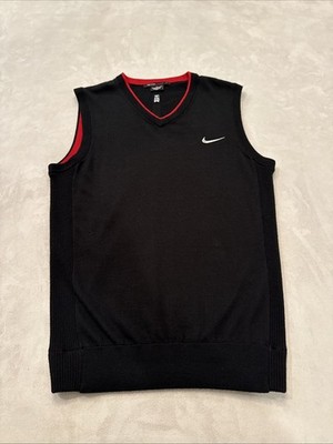 Nike Tiger Woods Collection Mens M V Neck Golf Sweater Vest Black Red Sportswear