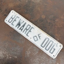 Vtg c.1950s BEWARE OF DOG Stamped Steel Sign - 12" Length