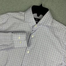 Hugo Boss Shirt Men 14.5 Purple Check Sharp Fit Easy Iron Dress Cotton Button Up