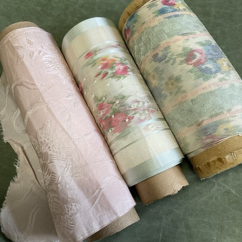 Lot #8 Antique Edwardian Era Pastel Floral Watercolor Wide Silk Ribbon 4+Yds