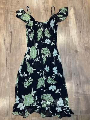 vintage beaded midi fairy dress Dark Green Vintage Beaded Midi Fairy Dress With Sharkbite Hem main image 1