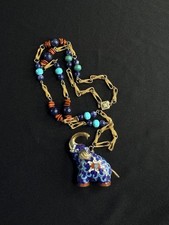 Vintage Chinese Cloisonne, Cinnabar, Stone, Porcelain Beads Necklace