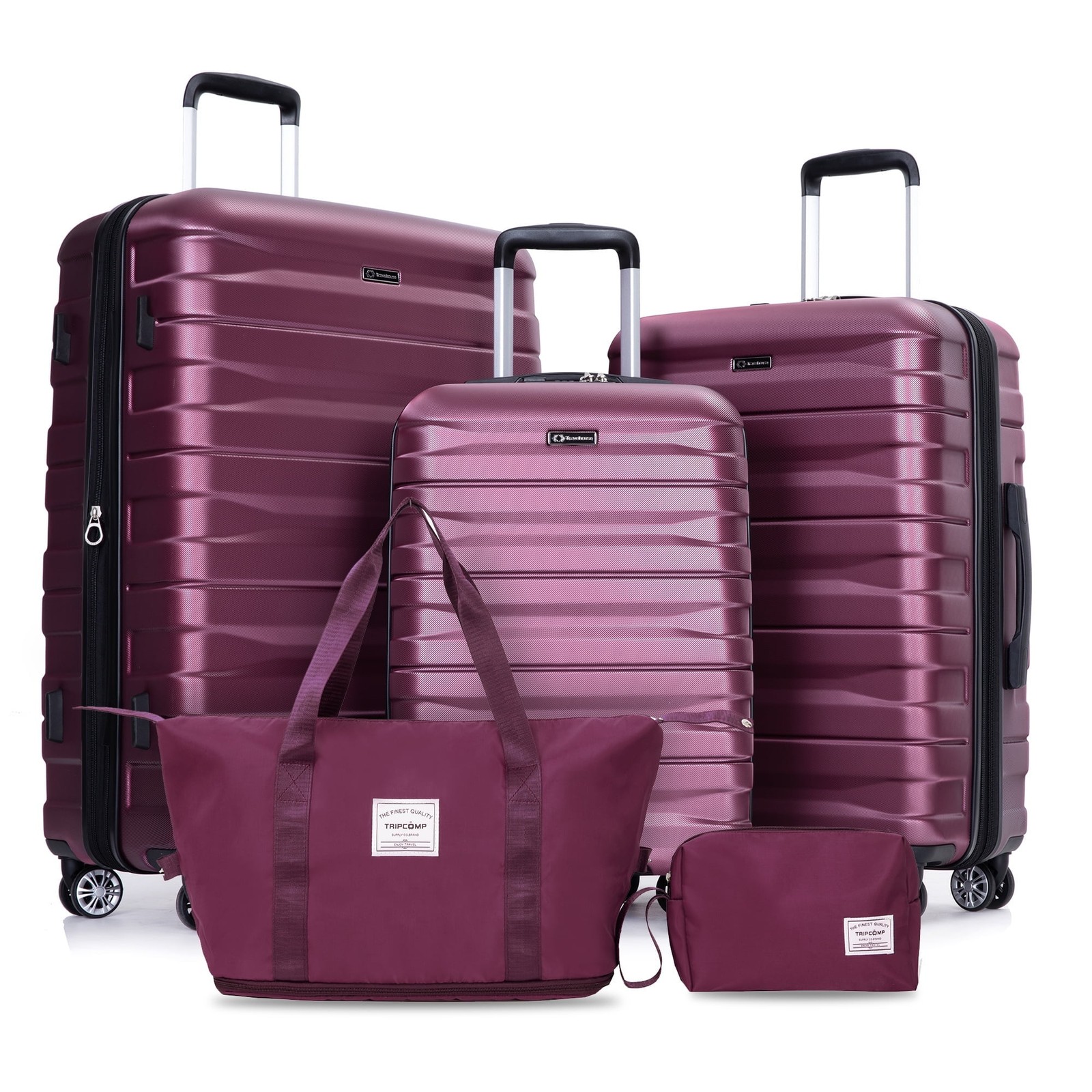 Tripcomp 5 Piece HardSide Travel Luggage Set with Spinner Wheels (Wine Red)